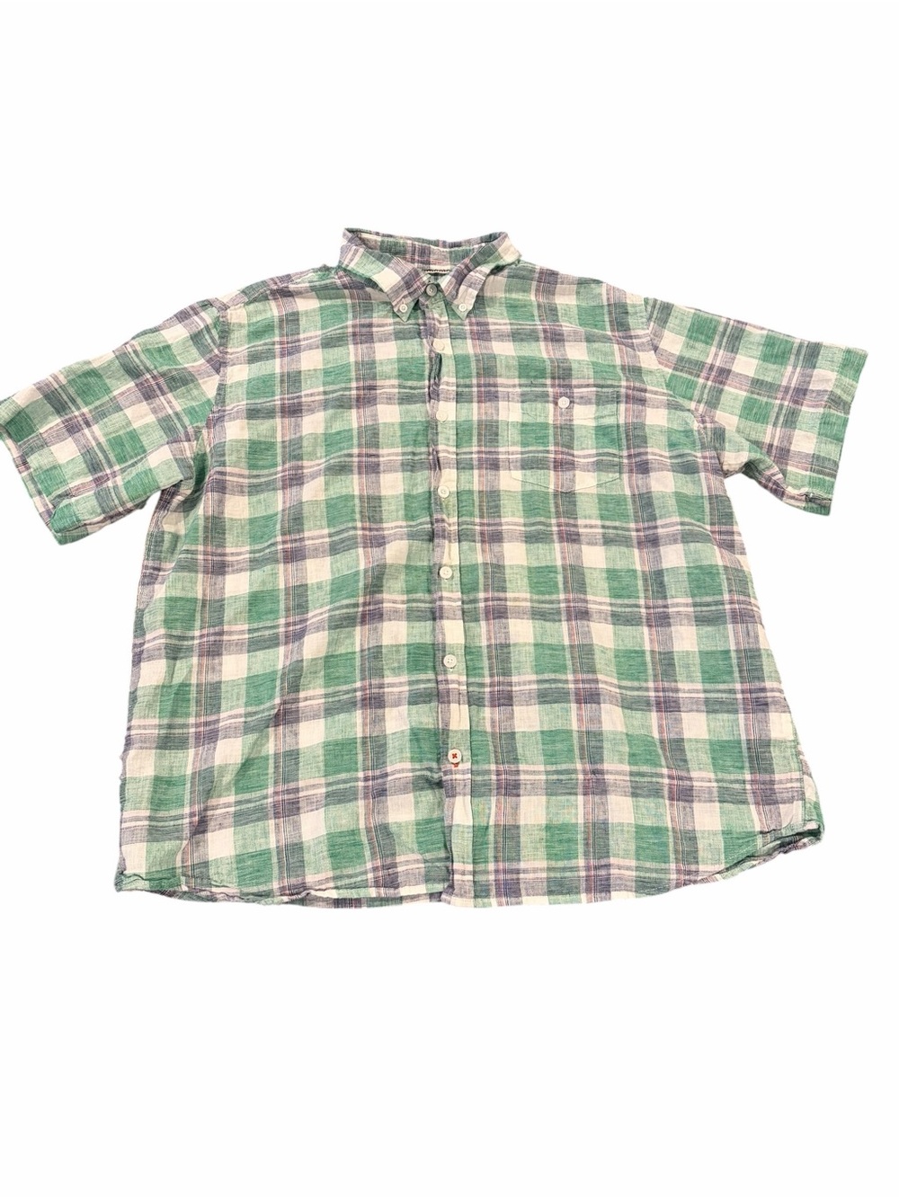 Weatherproof Vintage Plaid Linen Blend‎ Button Front Shirt Green XXL